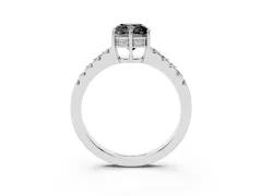 Fancy Black Cushion Cut Diamond Solitaire Engagement Ring Set in Silver with Pavé Band and Prong Setting