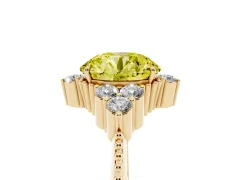 Fancy Yellow Round Cut Diamond Cluster Ring Set in Yellow gold with Beaded Band