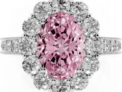 Fancy Pink Oval Cut Diamond Halo Pavé Engagement Ring Set in Silver with Milgrain Detailing