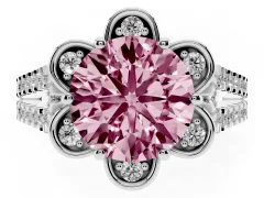 Fancy Pink Round Cut Diamond Floral Halo Split Shank Engagement Ring Set in Silver with Pavé Shank