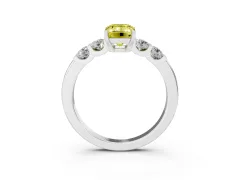 Fancy Yellow Emerald Cut Diamond Five-Stone Prong Set Engagement Ring Set in Platinum with Channel Band