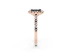 Fancy Black Emerald Cut Diamond Cushion Halo Ring Set in Rose gold with Pavé Band
