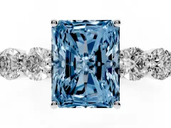 Fancy Blue Radiant Cut Diamond Five-Stone Prong Set Band Ring Set in White gold with Polished Band