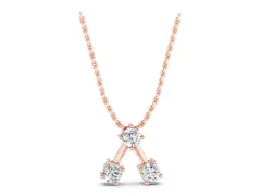Three-Stone Round Diamond Triangle Pendant Set in Rose gold with Prong Setting