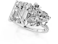 Emerald and Heart Toi Moi Ring Set in Platinum with Prong Setting and Pavé Band