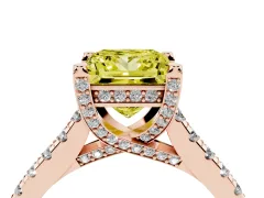 Fancy Yellow Princess Cut Diamond Solitaire Ring Set in Rose gold with Brilliant Pavé Band and Prong Setting