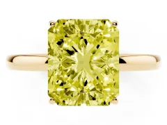 Fancy Yellow Radiant Cut Diamond Solitaire Ring Set in Yellow gold with Plain Band and Prong Setting