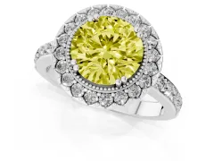 Fancy Yellow Round Cut Diamond Halo Ring Set in Silver with Pavé Shank and Prong Setting