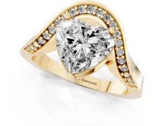 Heart Cut Diamond Solitaire Engagement Ring Set in Yellow gold with Pavé Shoulders