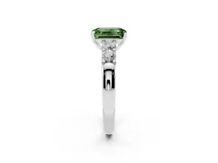 Fancy Green Emerald Cut Diamond Five-Stone Prong Set Engagement Ring Set in Silver with Channel Band