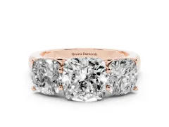 Cushion Cut Diamond Three-Stone Ring Set in Rose gold with Plain Polished Band