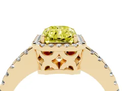 Fancy Yellow Radiant Cut Diamond Halo Ring Set in Yellow gold with Pavé Shoulders and Halo-Framed Center