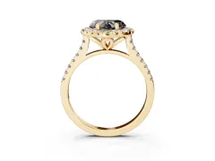 Fancy Black Heart Cut Diamond Cushion Halo Ring Set in Yellow gold with Pavé Band