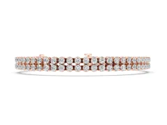 Round Diamond Double Row Tennis Bracelet Set in Rose gold with Prong Setting