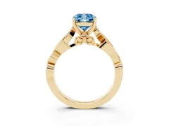 Fancy Blue Cushion Cut Diamond Vine Band Solitaire Ring Set in Yellow gold with Milgrain Prong Setting