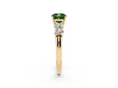 Fancy Green Cushion Cut Diamond Five-Stone Prong Set Ring Set in Yellow gold with Classic Band