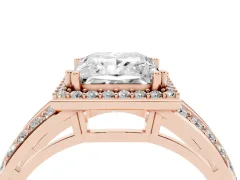 Princess Cut Diamond Halo Ring Set in Rose gold with Double Pavé Split Shank