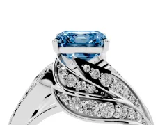 Fancy Blue Asscher Cut Diamond Solitaire Ring Set in Silver with Layered Twist Pavé Band