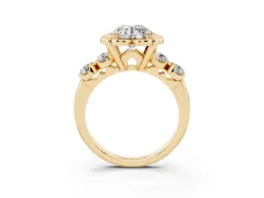 Round Cut Diamond Floral Halo Ring Set in Yellow gold with Shared Prong Band