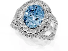 Fancy Blue Oval Cut Diamond Double Halo Ring Set in Silver with Round Pavé Split Shank