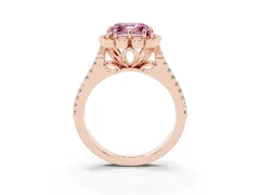 Fancy Pink Asscher Cut Diamond Floral Halo Split Shank Engagement Ring Set in Rose gold with Pavé Shank