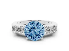 Fancy Blue Round Cut Diamond Five-Stone Prong Set Band Ring Set in Platinum with Polished Band