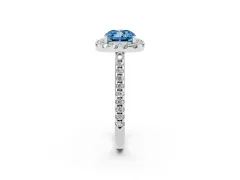 Fancy Blue Cushion Cut Diamond Pavé Halo Ring Set in White gold with Prong Setting