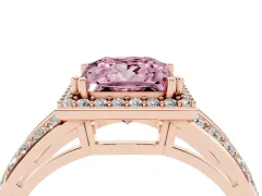 Fancy Pink Princess Cut Diamond Halo Ring Set in Rose gold with Double Pavé Split Shank