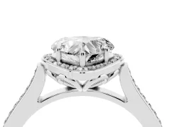 Heart Cut Diamond Halo Ring Set in Platinum with Pavé-Lined Shoulders and Prong Setting
