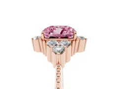 Fancy Pink Cushion Cut Diamond Cluster Ring Set in Rose gold with Beaded Band