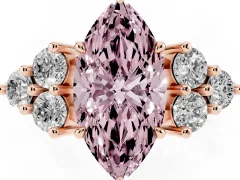 Fancy Pink Marquise Cut Diamond Solitaire Ring Set in Rose gold with Cluster Accents on Each Side