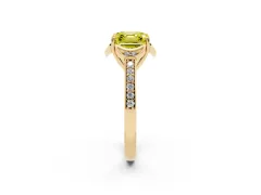 Fancy Yellow Asscher Cut Diamond Halo Ring Set in Yellow gold with Channel Set Band and Prong Setting