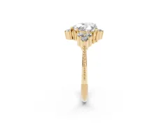 Heart Cut Diamond Cluster Ring Set in Yellow gold with Beaded Band