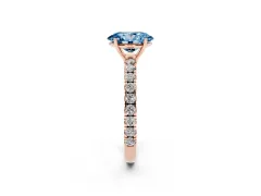 Fancy Blue Oval Cut Diamond Pavé Solitaire Engagement Ring Set in Rose gold with Prong Setting