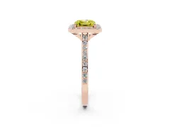 Fancy Yellow Asscher Cut Diamond Halo Engagement Ring Set in Rose gold with Round Pavé Shoulders and Heart Gallery