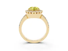 Fancy Yellow Round Cut Diamond Halo Ring Set in Yellow gold with Pavé Shank and Prong Setting