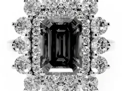 Fancy Black Emerald Cut Diamond Floral Double Halo Ring Set in Silver with Round Petals