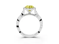 Fancy Yellow Round Cut Diamond Halo Twist Band Solitaire Ring Set in Silver with Prong Setting