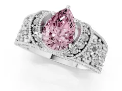 Fancy Pink Pear Cut Diamond Milgrain Halo Pavé Engagement Ring Set in Silver with Prong Setting