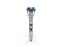 Fancy Blue Asscher Cut Diamond Solitaire Pavé Milgrain Engagement Ring Set in Silver with Prong Setting