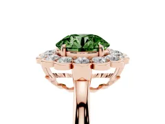 Fancy Green Round Cut Diamond Halo Cluster Engagement Ring Set in Rose gold with Solitaire Band and Prong Setting