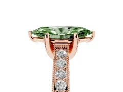 Fancy Green Marquise Cut Diamond Solitaire Ring Set in Rose gold with Milgrain-Edged Pavé Band and Prong Setting