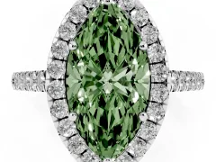 Fancy Green Marquise Cut Diamond Halo Pavé Engagement Ring Set in Platinum with Prong Setting