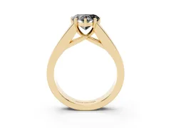 Fancy Black Heart Cut Diamond Solitaire Ring Set in Yellow gold with Channel-Set Accent Stones and Prong Setting