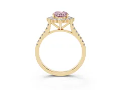 Fancy Pink Oval Cut Diamond Halo Ring Set in Yellow gold with Pavé Band and Prong Setting