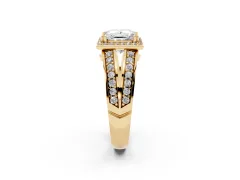 Princess Cut Diamond Halo Ring Set in Yellow gold with Double Pavé Split Shank