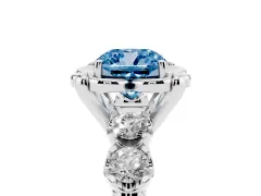Fancy Blue Cushion Cut Diamond Floral Halo Ring Set in Platinum with Shared Prong Band