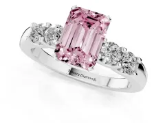 Fancy Pink Emerald Cut Diamond Five-Stone Prong Set Engagement Ring Set in Platinum with Channel Band