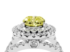 Fancy Yellow Oval Cut Diamond Double Halo Ring Set in Silver with Round Pavé Split Shank