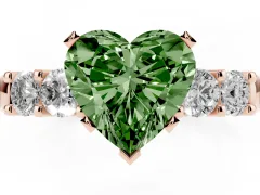 Fancy Green Heart Cut Diamond Five-Stone Prong Set Engagement Ring Set in Rose gold with Channel Band